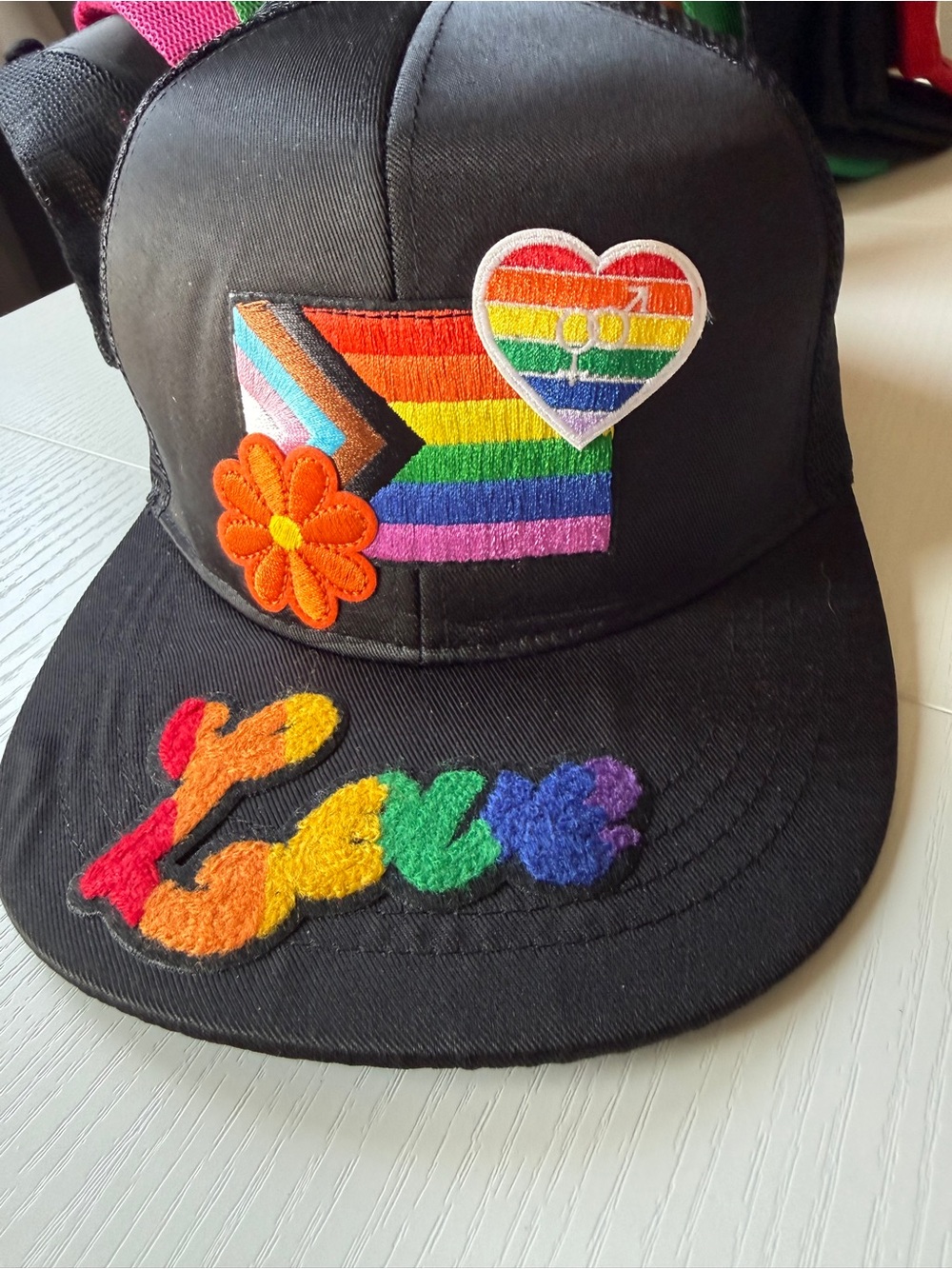 Black Rainbow Patch Baseball Cap Trucker Hat OS Mesh Back